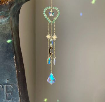 Sonnenfänger Herz Mond Windspiel Edelstein Esoterik Geschenk Stern Sonne Mond